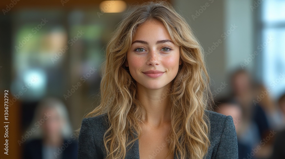 confident woman speaking to audience during a professional presentation in an office