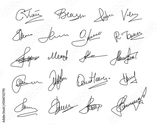 Handwriting signature set. Fake signatures. Vector illustration