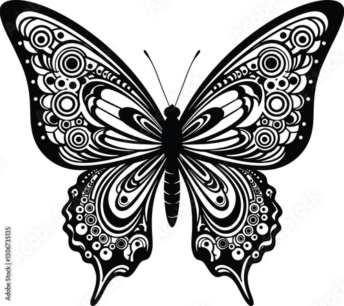 Black and White Intricate Butterfly Silhouette _ insect _ wing patterns