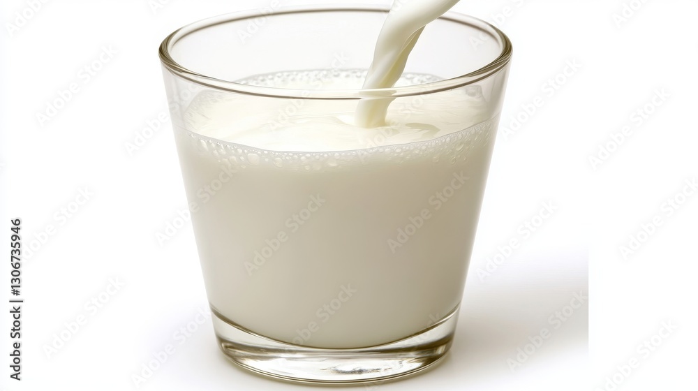 Creamy Milk Pouring into a Glass, Refreshing Beverage Enjoyment Creamy Milk Pouring into a Glass, Refreshing Beverage Enjoyment