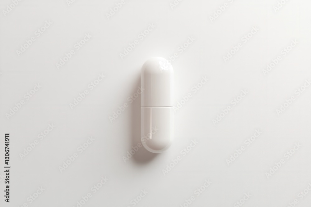 Single white capsule positioned perfectly on a clean, minimalistic background showcasing hyper realistic details Generative AI Single white capsule positioned perfectly on a clean, minimalistic background showcasing hyper realistic details Generative AI