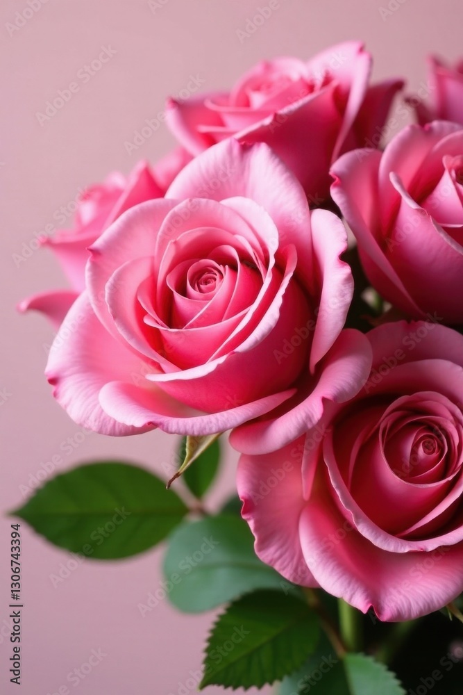 Fototapeta premium Luscious pink rose bouquet, close-up texture Petals, stems, vibrant color , roses, rose petals, celebration