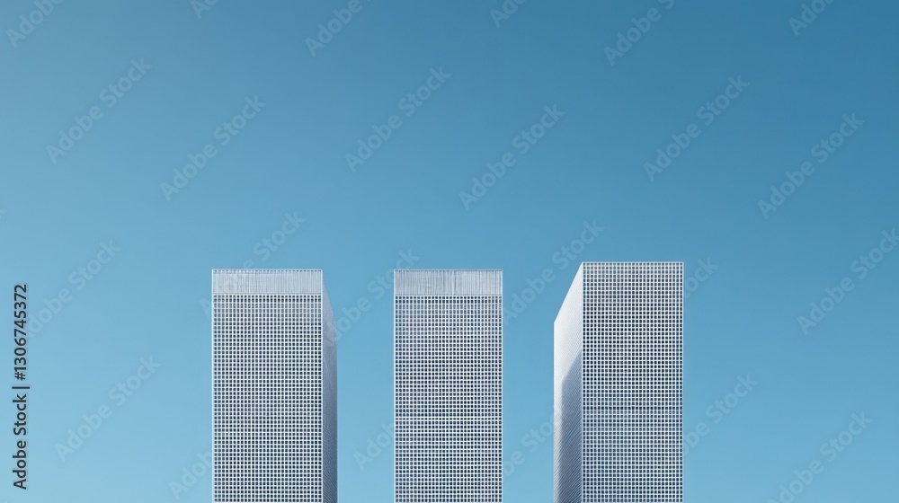 Three modern skyscrapers under a clear blue sky Three modern skyscrapers under a clear blue sky
