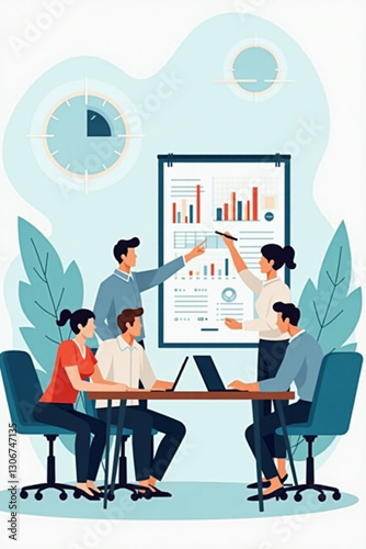 Diverse Business Team Brainstorming Strategy Planning in Modern Office Collaborating on Project Goals Discussing Ideas and Solutions For Success Vector Illustration
