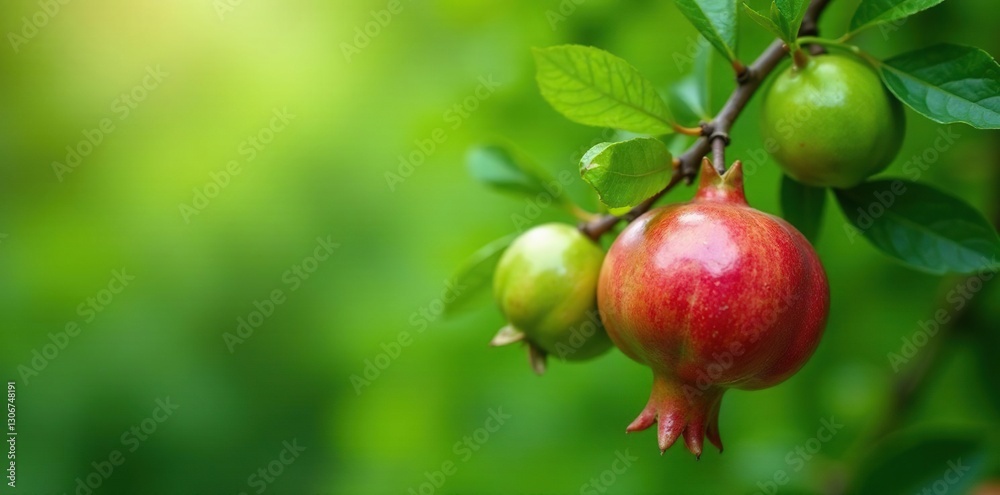 Pomegranate branch laden with green unripe pomegranates, pomegranate, trees, nature Pomegranate branch laden with green unripe pomegranates, pomegranate, trees, nature