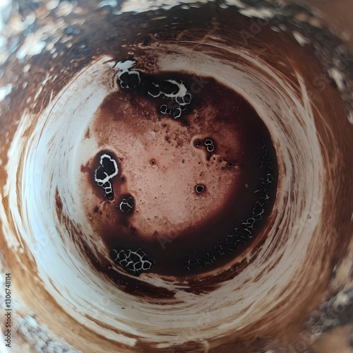 Turkish coffee grounds showing shapes for fortune telling in white cup photo