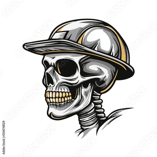 Bone Builder Badge – Skull Worker Icon with Helmet Silhouette
