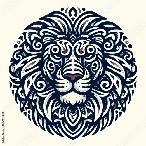 Majestic Lion Mandala: Intricate mandala design featuring a regal lion's face, exuding power and artistry. This artwork blends cultural motifs with striking symmetry. 