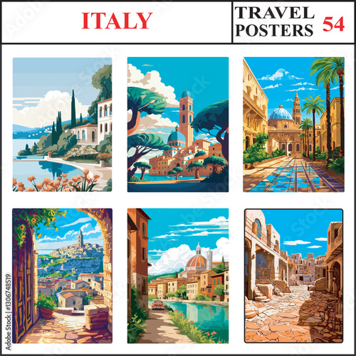 Italy Villa Taranto Ravenna Palermo Sicily Town Travel Poster Wall Art Print Collection Set Part 54