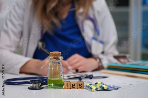 Obraz na płótnie A healthcare professional discusses IBS treatment options, including medication and herbal solutions for wellbeing w salonie