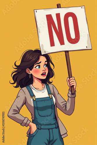 Empowered Woman Holding Protest Sign No Abuse or Mistreatment Social Justice Advocate Peaceful Demonstration Vector Graphic Activism for Human Rights Global Solidarity and Equality.