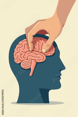 Hand Erasing Brain Memory Loss Concept Graphic Creative Vector Design Representing Cognitive Decline Dementia Alzheimer's Syndrome Mental Health Neurology Illustration