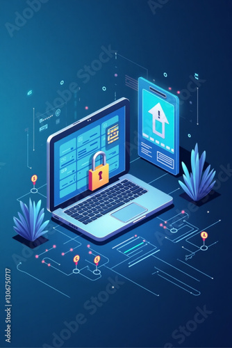 Secure Digital Network Illustration Internet Security Privacy Lock for Financial Business Information Technology and Data Protection Cyber Safety System Vector Graphic