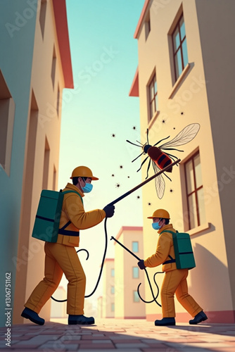 Professional Pest Control Exterminators Eliminating Insects Cockroaches Termites from Building Structure Modern Vector Graphic Commercial Service Fumigation Prevention & Treatment