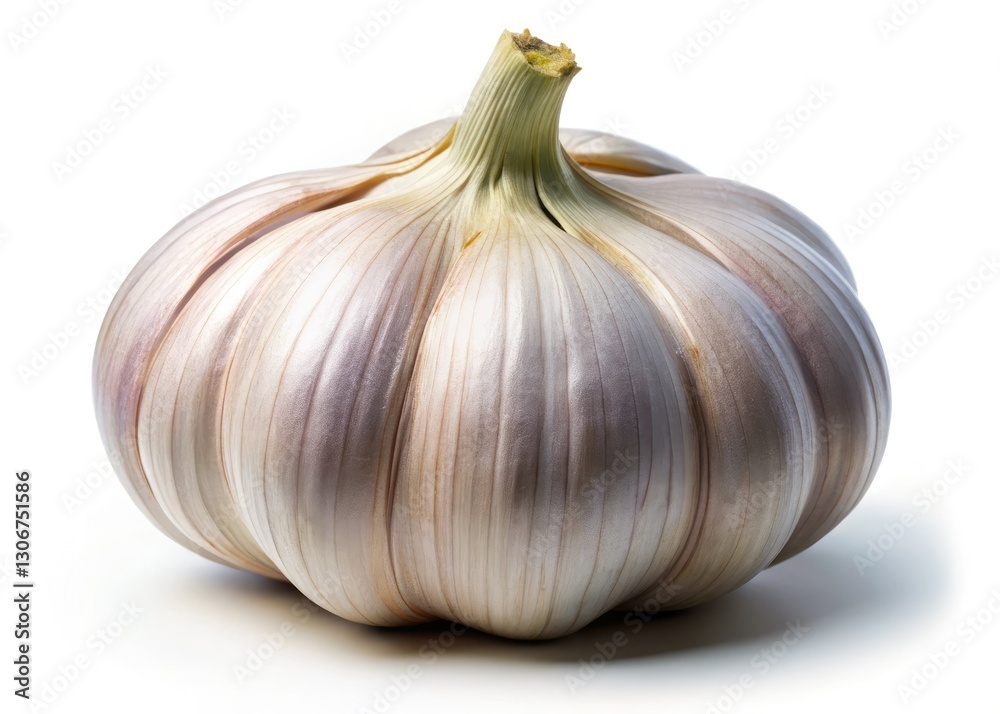 Obraz premium Photorealistic garlic bulb, showcased in stunning panoramic detail against a stark white backdrop.