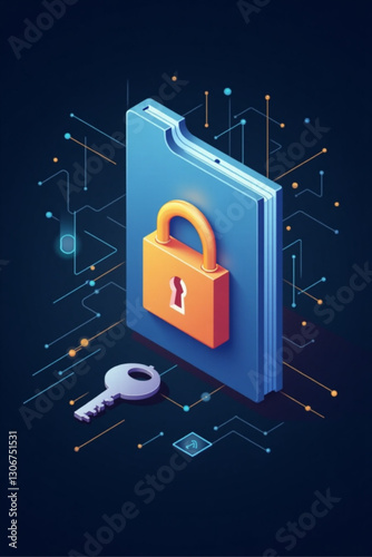 Secure Data Access Cyber Security Key Protection Digital File Granted System Login Authentication Authorization Vector Graphic for Technology Solutions and Data Protection Services