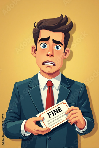 Anxious Businessman Holding Fine Ticket Depicting Corporate Misconduct Legal Repercussions Financial Penalties and Stressful Business Consequences in a Modern Cityscape Setting