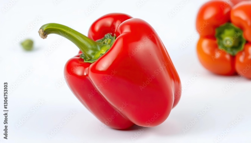 Single vibrant red bell pepper, glossy skin, isolated, juicy, ingredient Single vibrant red bell pepper, glossy skin, isolated, juicy, ingredient