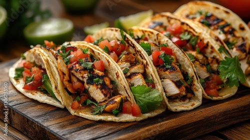 delicious tacos with grilled chicken and fresh ingredients displayed on a serving tray