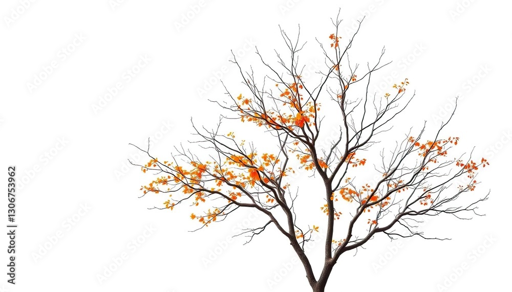 Fototapeta premium Single deciduous tree, stark branches against pure white, branches, simple