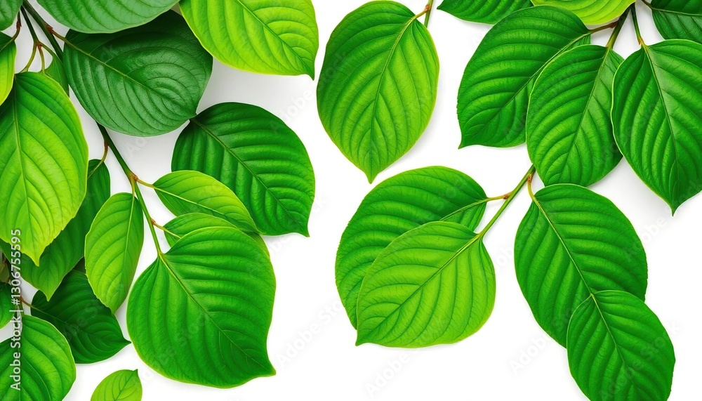Lush green leaves, vibrant textures, isolated on pure white, isolated, branch Lush green leaves, vibrant textures, isolated on pure white, isolated, branch