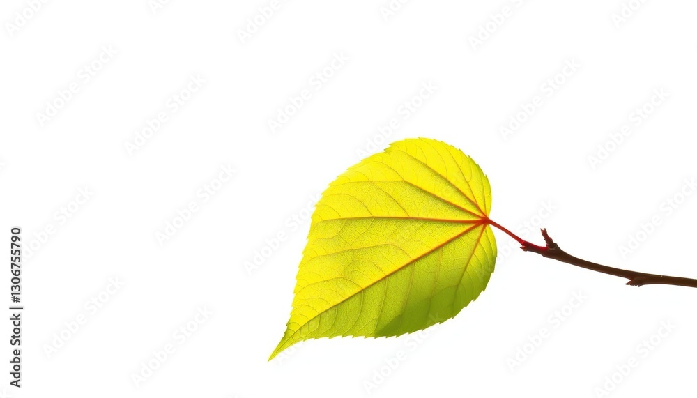Obraz premium Single leaf, detached from branch, stark white backdrop, background, chlorophyll