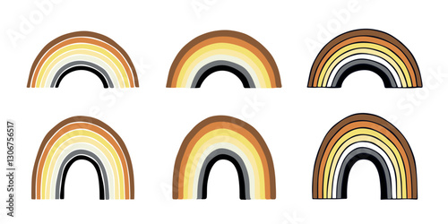 Set of colorful rainbow shape Bear brotherhood pride flag Happy pride day LGBTQIA community Pride Month Vector hand drawn doodle for posters, stickers, logo, cards