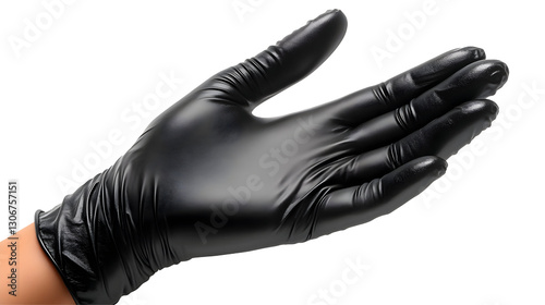 Black Glove Hand Open Gesture Isolated on White Background