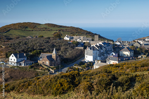 Obraz na płótnie Elevated view of the village of Mortehoe in North Devon, UK w salonie