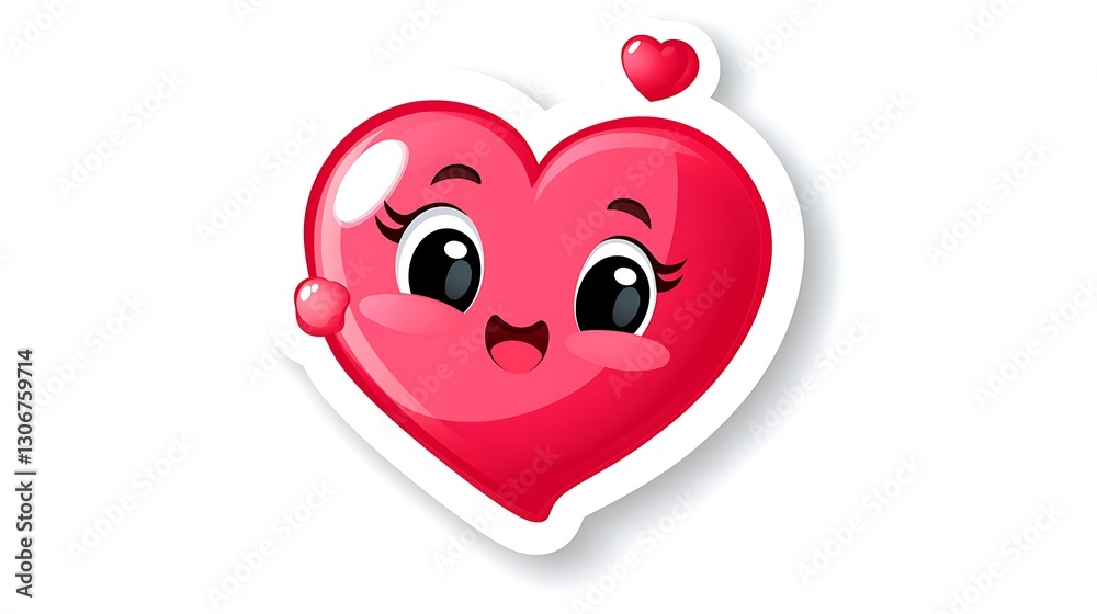 Cute Kawaii Pink Heart Sticker with Happy Smiling Face Cute Kawaii Pink Heart Sticker with Happy Smiling Face