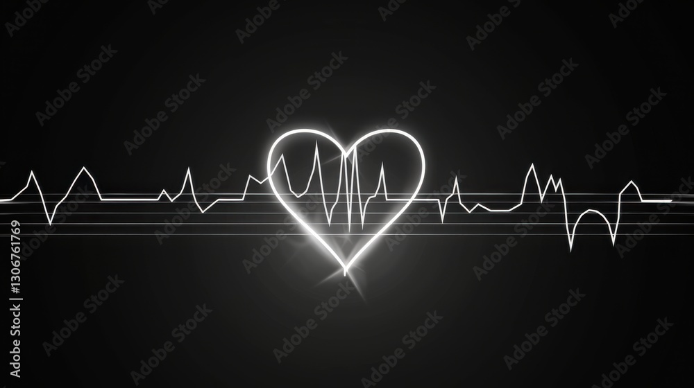 Obraz premium Heartbeat Visualization with Heart Shape and Electrocardiogram Line
