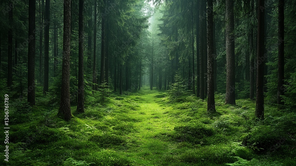 Fototapeta premium Pine Forest Pathway Walking Through a Serene Green Wonderland