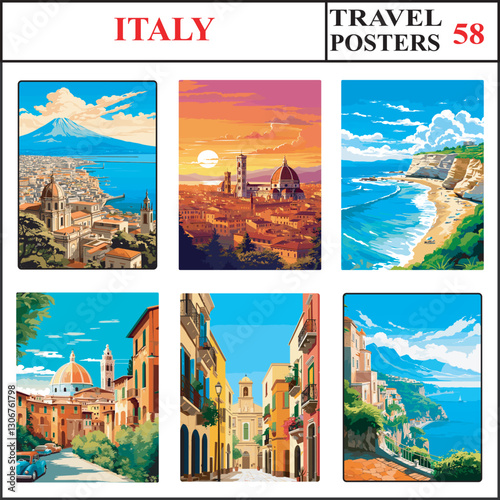 Italy Naples Florence Sicily Travel Poster Wall Art Print Collection Set Part 58