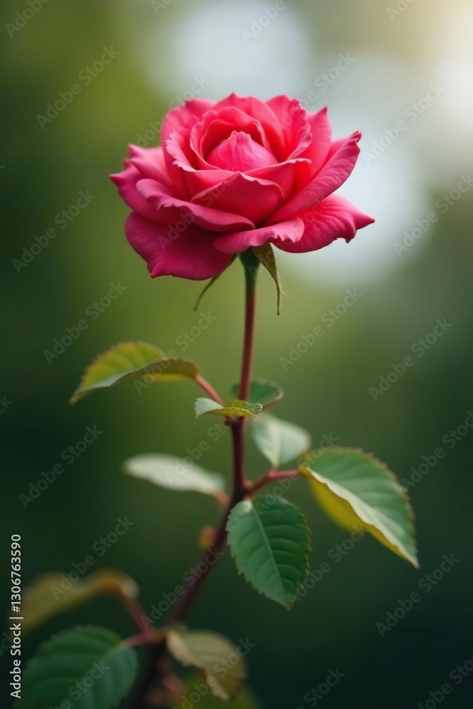 Single rose bloom on a branch in a wild rose bush, flower, nature Single rose bloom on a branch in a wild rose bush, flower, nature
