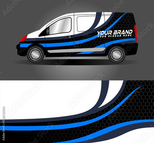 side view car van wrap decal design, concept graphic abstract stripe for branding design business identity, race and rally
