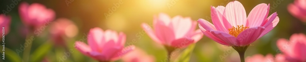 pink flower petals swaying freely in a sunny garden, sunlight, gentle pink flower petals swaying freely in a sunny garden, sunlight, gentle