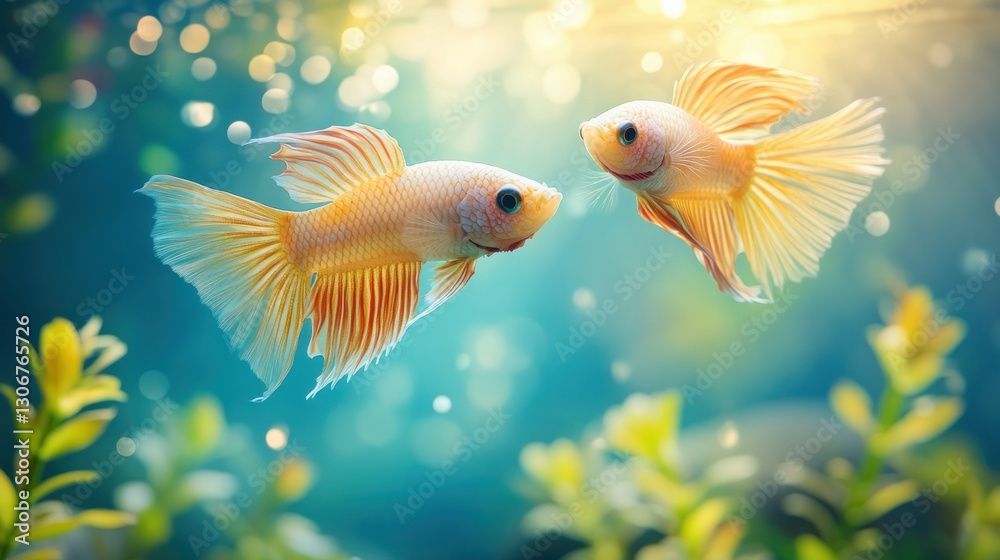 Fototapeta premium Golden Betta Fish Couple in Aquarium