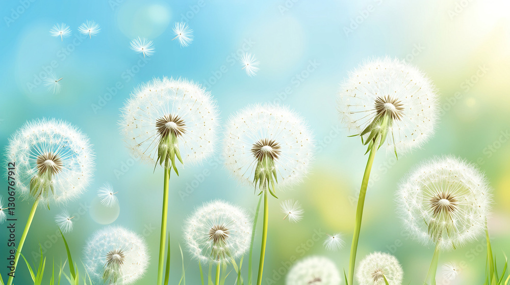 Obraz premium Delicate Dandelions in a Spring Breeze