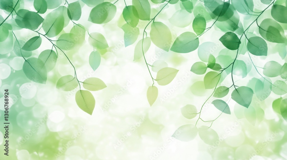 Fototapeta premium Fresh green leaves, sunlight, bokeh, nature