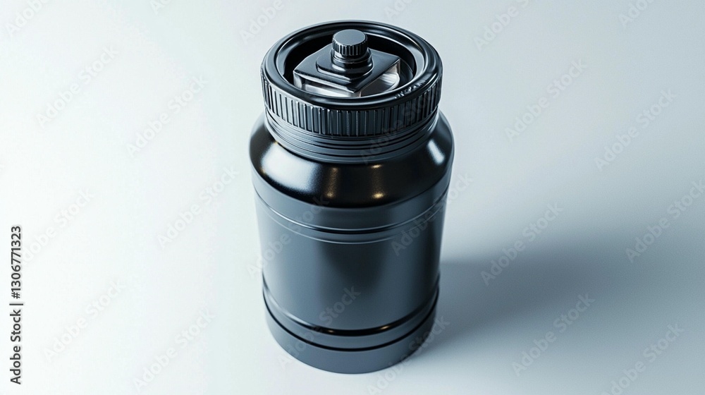 Black plastic jar with a tight-fitting lid, isolated on white background. Black plastic jar with a tight-fitting lid, isolated on white background.