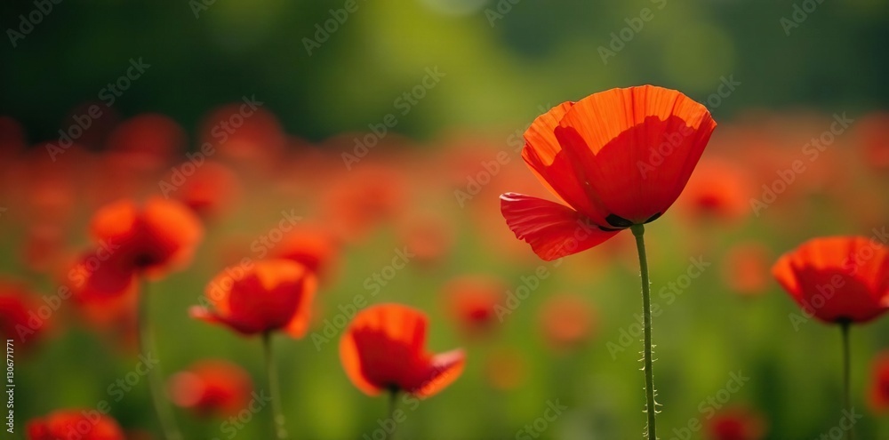 Single red poppy amidst lush red poppy flowers, flowers, nature, garden Single red poppy amidst lush red poppy flowers, flowers, nature, garden