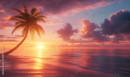 Tropical Sunset Beach Palm Tree