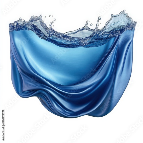 Abstract Blue Silk Water Wave: Aquatic Fluid Motion in Nature's Textile Design Isolated on white background