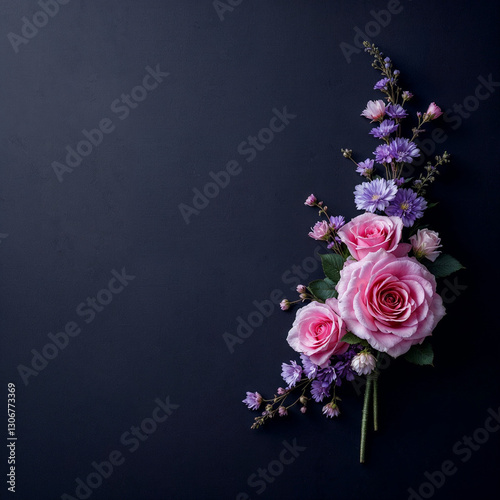 Concept photo of flowers, corsage with space for text for greeting, invitation or celebration