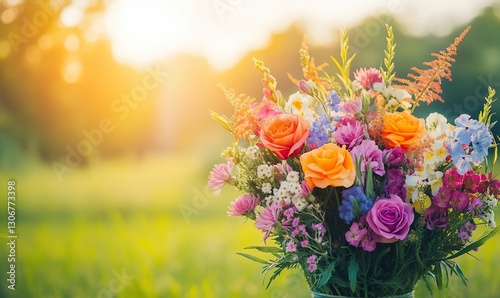 Wallpaper Mural Vibrant bouquet at sunset, field background Torontodigital.ca