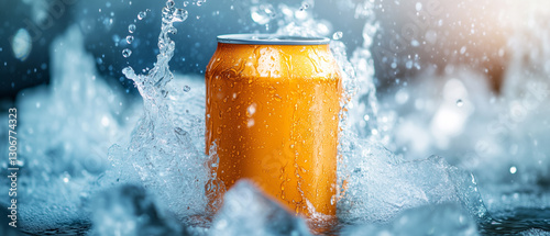 Wallpaper Mural Refreshing beer can mockup submerged in ice with water splashes around-4 Torontodigital.ca