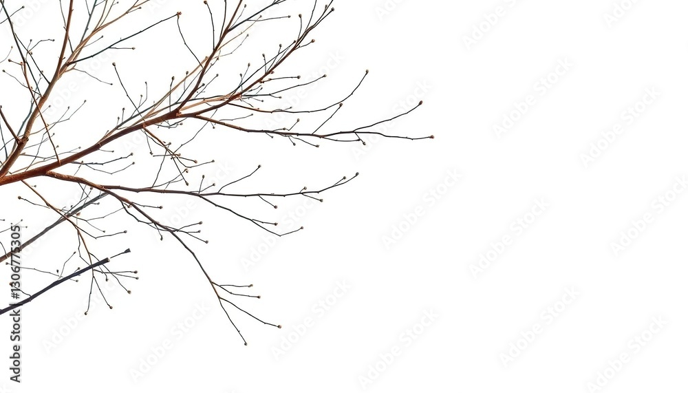 Fototapeta premium Delicate, bare branches stark against a pure white backdrop, shape, minimalist