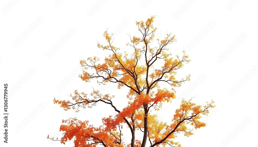 Fototapeta premium Single deciduous tree, branches reaching skyward, stark white background, scenic, white background