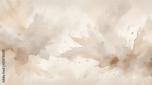 Beige brown watercolor abstract background with soft splashes and organic texture. Artistic fluid design for vintage, nature-inspired, or minimalist projects with natural earthy tones 