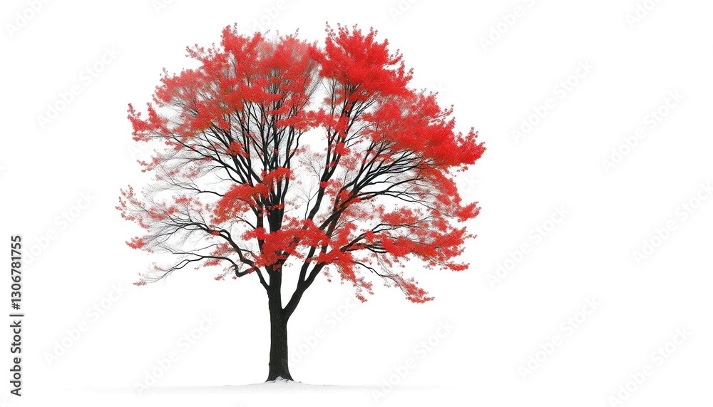 Fototapeta premium A lone deciduous tree stands stark against a pure white backdrop, flora, leaf